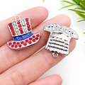 Close-up of USA flag style top hat pendant with red crystals and blue enamel detail - Independence Day Hat (19078)