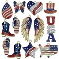 Set of 12 US Independence Day zinc alloy charms with flag colors and rhinestones - KC Gold Enamel Rhinestone USA Flag Independence Day Collection 13 Pack (SN809)