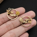 Goldener Queen Bee und Gänseblümchen Emaille-Rundanhänger für DIY-Schlüsselanhänger - KC Gold Runde Gelbe Blume Biene (16959)