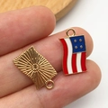 Macro view of American flag heart charms with red white blue enamel and gold finish - KC Gold Enamel USA Flag Rectangle Style (16280)