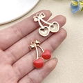 Detailed front and back view of red heart-shaped cherry alloy charms for DIY jewelry - Red Drip Oil Zinc Alloy Cherry Style (12295)