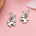 Silver rabbit alloy charms with flower crown and pink paper background for jewelry making - Small Rabbit (7284)