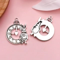 Antique silver Alice in Wonderland rabbit and pocket watch alloy pendant for DIY jewelry - Rabbit Clock (8286)