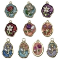 Floral oil painting pendants with enamel glaze and pearls for necklace DIY crafting - Oval Irregular Flower Set 10 Models (SN1108)