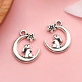 Silver alloy moon and rabbit charms for Easter jewelry making with vintage finish - Moon Star Rabbit (15703)