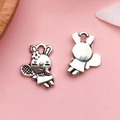 Antique silver bunny pendant with tennis racket for DIY jewelry making Easter charms - Tennis Racket Rabbit (17339)