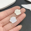 DIY silver metal charms featuring white enamel cat paw and flower petal designs - White Enamel Cat Paw (12072)