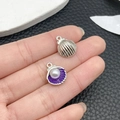 Silver shell charm pendants with purple enamel and pearl details for DIY jewelry - Purple Enamel Ocean Pearl Shell (15385)