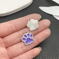 Purple enamel paw and silver floral metal charms for DIY bracelets and necklaces - Purple Enamel Cute Cat Paw (18833)