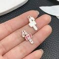 DIY Christmas candy cane charm with red bow for sweet bracelets and jewelry making - Red & White Enamel Christmas Candy Cane (21863)