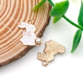 White enamel rabbit pendant with pink bow and pearl detail for DIY jewelry making - Rabbit with Pearl (11940)