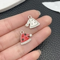 Red enamel and silver Christmas hat charms with colorful crystals for DIY jewelry - Red Enamel Christmas Hat (21866)