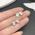 Sweet pink enamel bow pendant and silver striped metal charm for DIY jewelry - Pink Glitter Enamel Bow knot (21871)