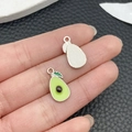 DIY avocado enamel pendant in light green finish with silver metal textured back - Green Enamel Avocado (21873)