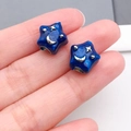 Perline a stella in smalto blu scuro con motivi luna e stelle d'argento per braccialetti - Perla con Foro Grande Pentagramma Stella Luna (19818) / 1 Pezzo (11x13mm) / Blu