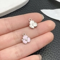 Pink enamel flower charms with imitation pearl and silver metal floral pendants for DIY jewelry - Pink Enamel Petal Flower (21878)
