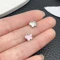 Pink enamel butterfly charm with silver metal loop for DIY jewelry making and bracelets - Pink Enamel Butterfly (21891)