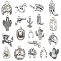 Vintage Silber Western Cowboy Anhänger Set mit Kaktus und Pferd für DIY Schmuckherstellung - Altsilber Western-Cowboy-Set (SN820)