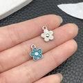DIY flower charm pendants in silver metal and teal enamel for jewelry making - Green Enamel Flower (21892)