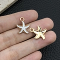 Golden starfish pendant with white enamel inlay and beaded edge for DIY jewelry making - Enamel White Starfish (8609)