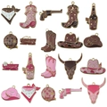 Set de breloques DIY style cowboy rose et marron avec bottes, chapeaux et pendentifs - Série Western Cowboy Goutte d'Huile Ensemble (SN974)