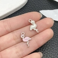 Pink flamingo charm pendant for DIY jewelry making with polished silver finish - Pink Enamel Flamingo (21895)