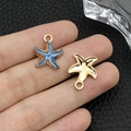 Starfish alloy pendant with blue enamel finish and gold plating for DIY jewelry - Enamel Lake Blue Starfish (8610)