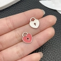 Silver striped and red enamel heart lock pendants for DIY jewelry charms - Red Enamel Heart Lock (21900)