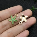 Green starfish alloy pendant with gold textured edges for DIY jewelry making - Enamel Green Starfish (8611)