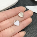 Silver heart-shaped DIY jewelry charms with leaf texture and white enamel pendant - White Enamel Heart (21907)