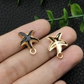 Starfish pendant charms in black enamel and gold finish for DIY jewelry making - Enamel Black Starfish (8613)