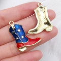 Zinc alloy cowboy boot pendant with American flag enamel and golden finish detail - Right Boot Style