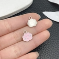 Pink enamel cloud pendant with smiley face and silver metal back for DIY jewelry - Pink Enamel Smiling Cloud (21921)