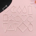 Set of 15 silver-plated geometric metal pendant frames for DIY resin jewelry making - Bright Silver Geometric Frame Mixed Style (SN1128)