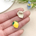 Pendentifs citron jaune et feuille dorée en résine pour la création de bijoux DIY - Style Citron en Alliage de Zinc KC Jaune Goutte d'Huile (22184)