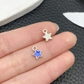 Star-shaped DIY pendant charms in silver textured metal and blue enamel finish - Royal Blue Enamel Star (21924)