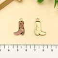 Pendentif botte de cow-boy en émail marron avec motif vache pour porte-clés DIY - Botte de Cowboy Western Émail Brun Alliage Or (21849)