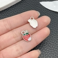 DIY strawberry charm pendant with red enamel, green leaves and silver metal finish - Red Enamel Strawberry (21925)