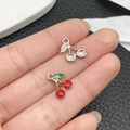 DIY sweet cherry pendant charms in red enamel and silver finish for bracelets - Red Enamel Small Cherry (21929)