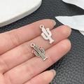 DIY cactus charm pendants in silver finish and green enamel for jewelry making - Green Enamel Cactus (21930)