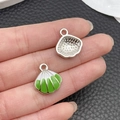 Silver shell charm with green and white enamel inlay for DIY jewelry making - Green Enamel Shell (21932)