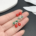 Cute red cherry charms for DIY bracelets featuring glossy enamel finish and silver rings - Red Enamel 3D Cherry (21935)