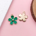 Ciondolo a fiore in smalto verde con retro in metallo dorato per gioielli fai-da-te - Stile Fiore (17534) / 1 Pezzo (17.5x21mm) / Verde