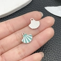 DIY shell pendant charm with teal and white enamel pattern and silver metallic back - Lake Blue Enamel Shell (21938)