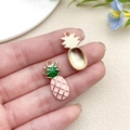 Pink and green pineapple alloy pendant with glossy enamel finish for DIY jewelry - Pink Drip Oil Zinc Alloy Pineapple Style (12315)