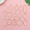 15-piece rose gold geometric hollow metal frame pendants for DIY jewelry resin crafts - KC Gold Geometric Frame Mixed Style (SN1127)