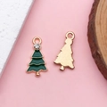Ciondolo albero di Natale in smalto verde e lega dorata con strass scintillante - Stile Albero di Natale con Strass (9903) / 1 Pezzo/Confezione (10x20mm) / Verde