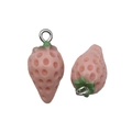 Pendentifs fraise en résine rose avec feuilles vertes pour la création de bijoux - Style Fraise 3D en Résine Rose (23147)