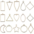 15 assorted geometric KC gold open bezel pendants for resin jewelry DIY craft making - Assorted Geometric Styles