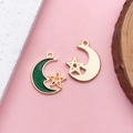 Ciondolo a forma di luna e stella in lega dorata con smalto verde per gioielli fai da te - Stile Luna Stella (13540) / 1 Pezzo (15x19mm) / Verde